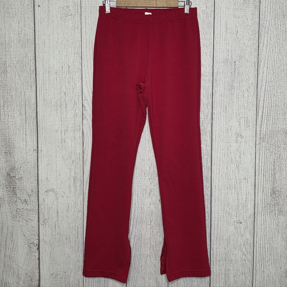 Y2K Red Flare Pants w/ Zipper Hems Vintage Chassé Cheer Sporty, sz Medium